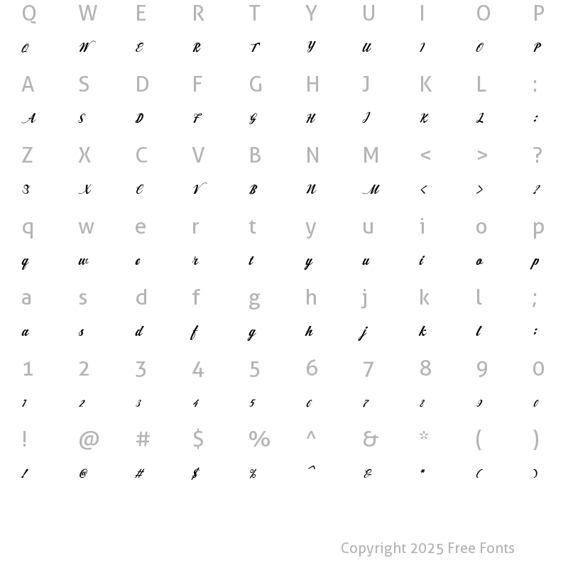 Character Map of Workside Slant Regular