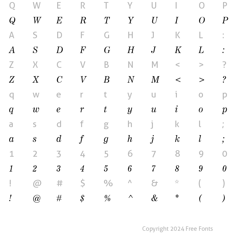 Character Map of Worldwide Italic