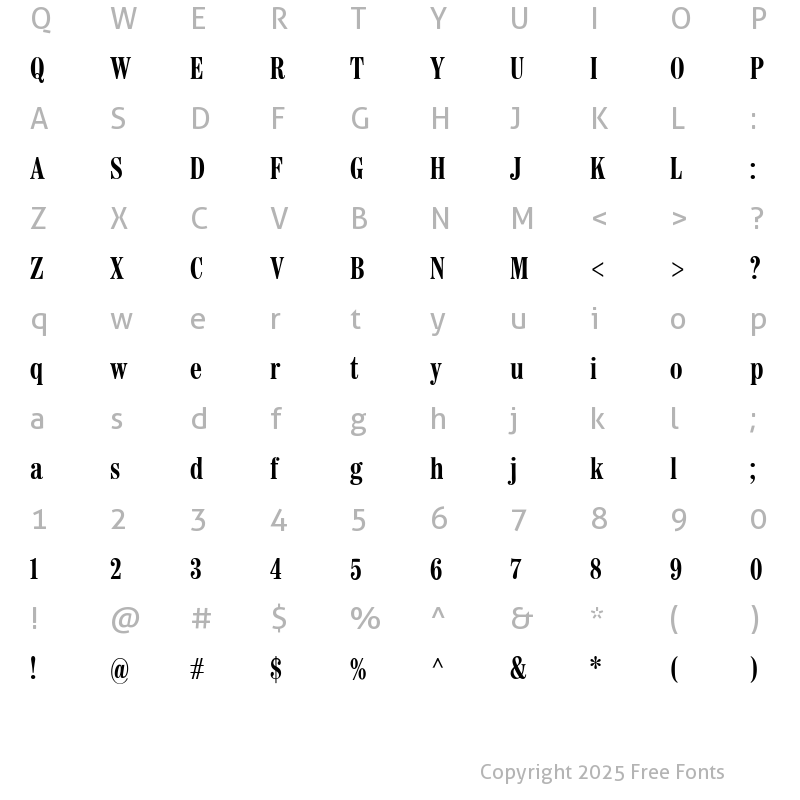 Character Map of WorldwideBoldCondensed Regular
