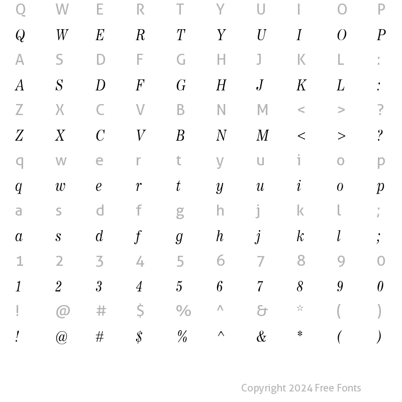 Character Map of WorldwideHeadline Italic