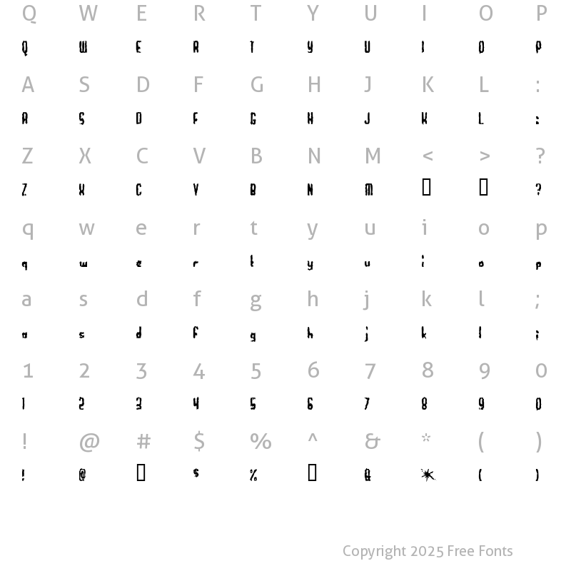 Character Map of Worthless Bum Regular