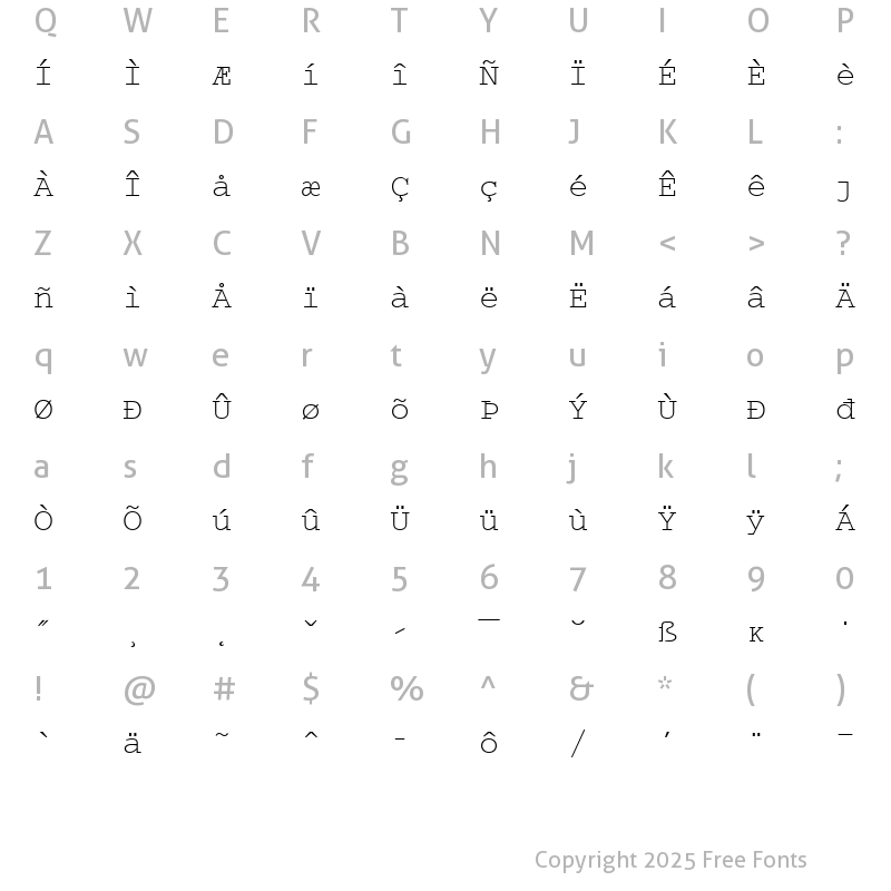 Character Map of WP MultinationalA Courier Normal