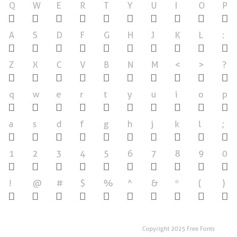 Character Map of WP MultinationalB Courier Normal