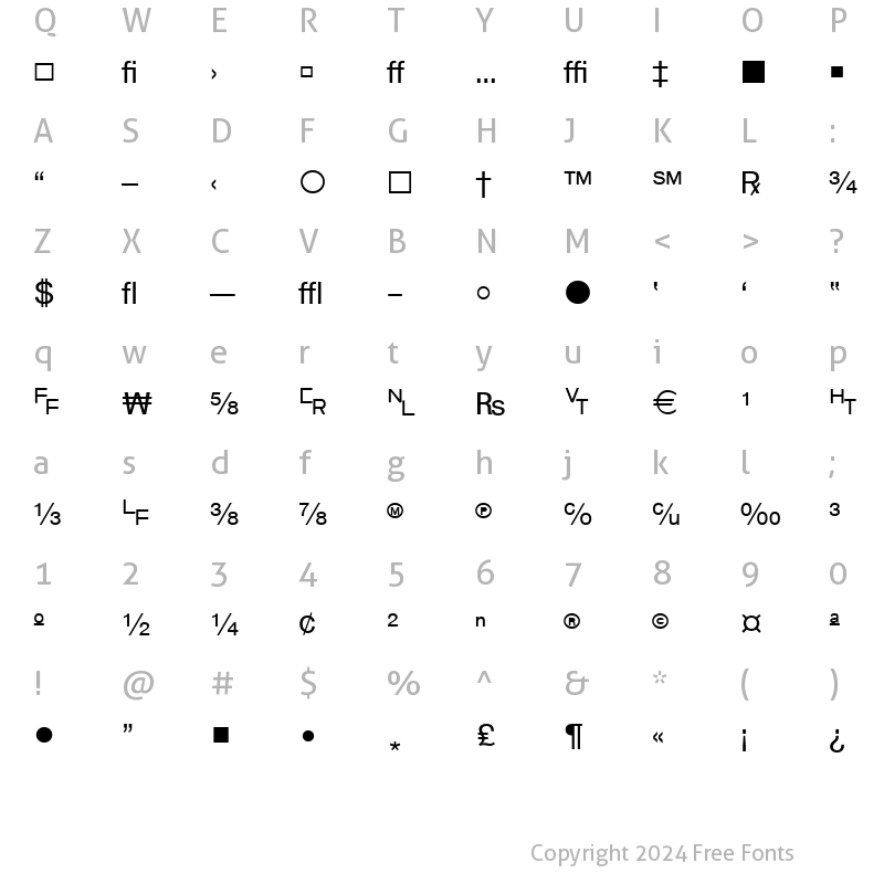 Character Map of WP TypographicSymbols Regular