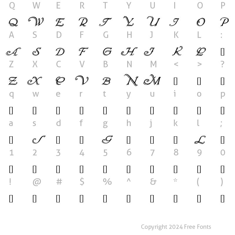 Character Map of WrennInitialsShadowed Regular