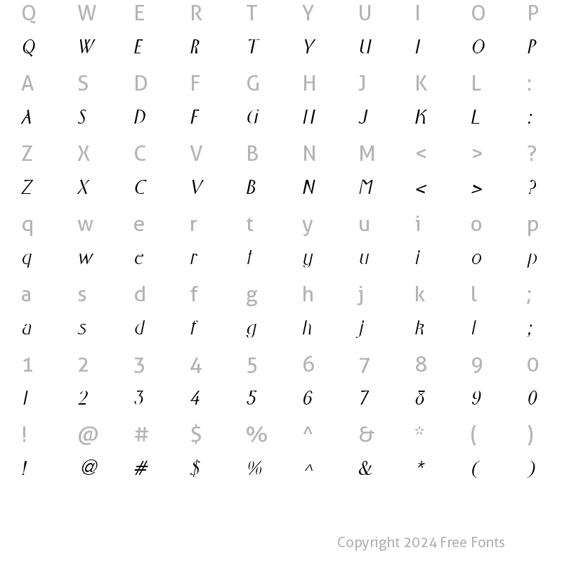 Character Map of Wright Italic