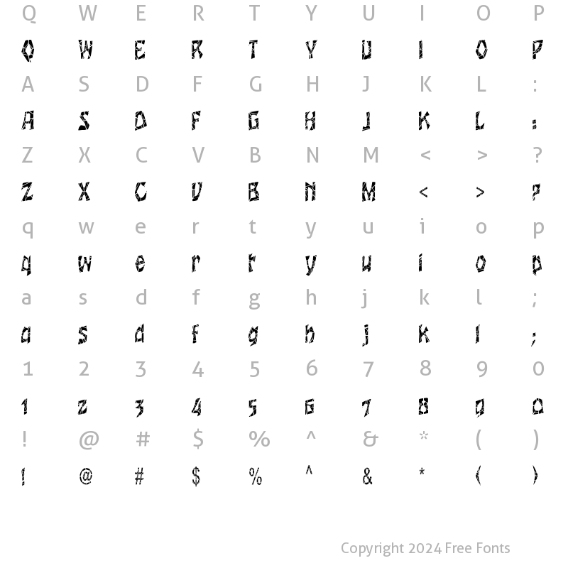 Character Map of WrinklecutCondensed Regular