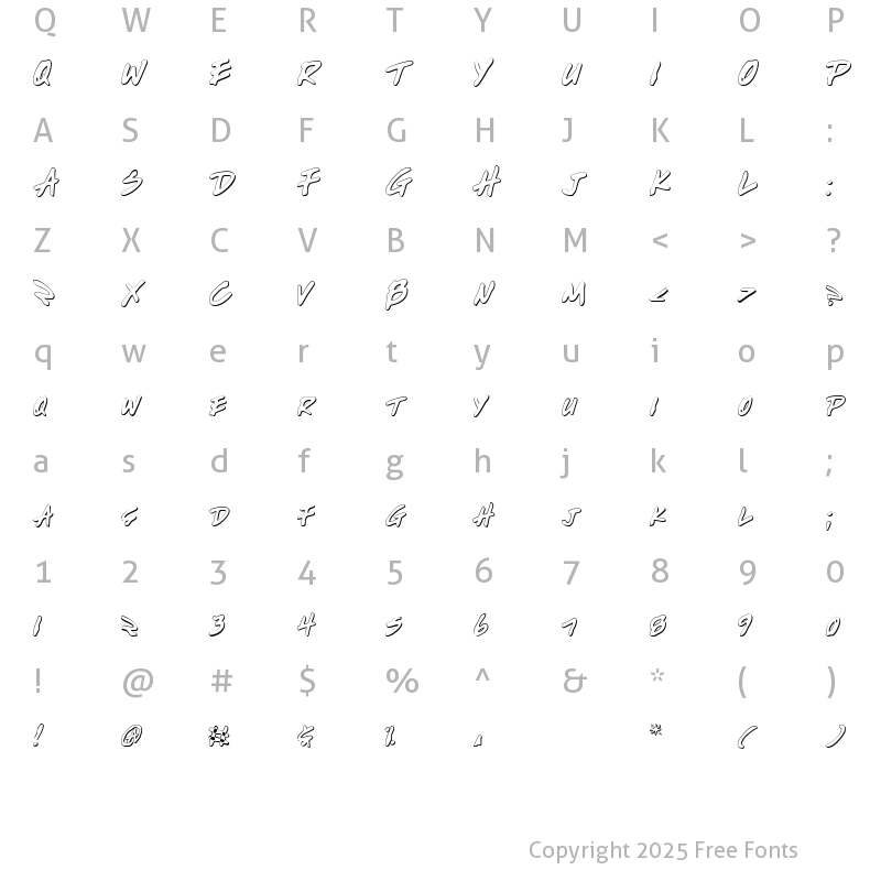 Character Map of Write Off Oultine Oultine