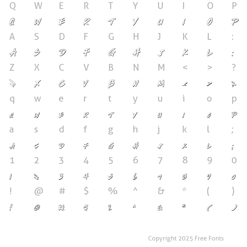 Character Map of Write Off Outline Outline