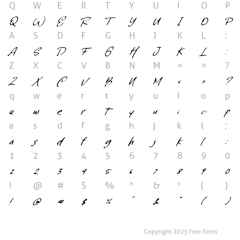 Character Map of Writing Tresno Regular