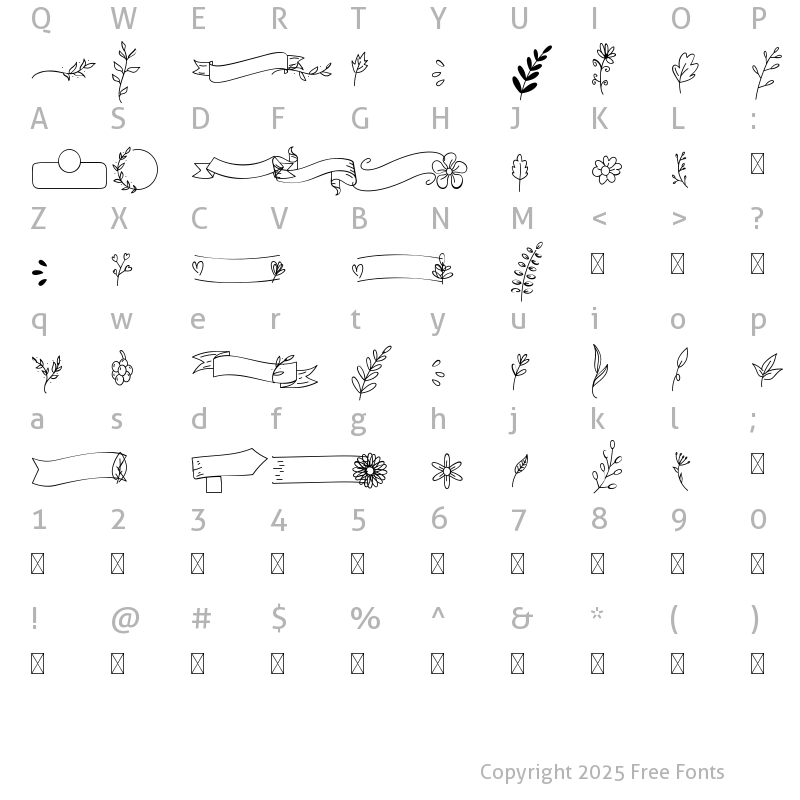 Character Map of Writterose Clipart One