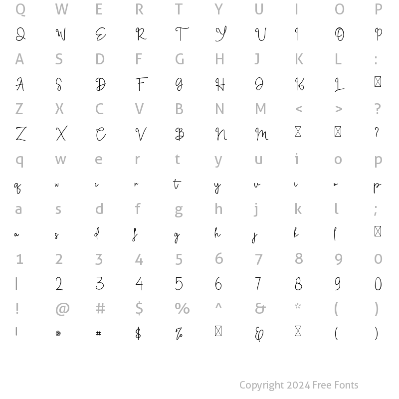 Character Map of Writterose Regular