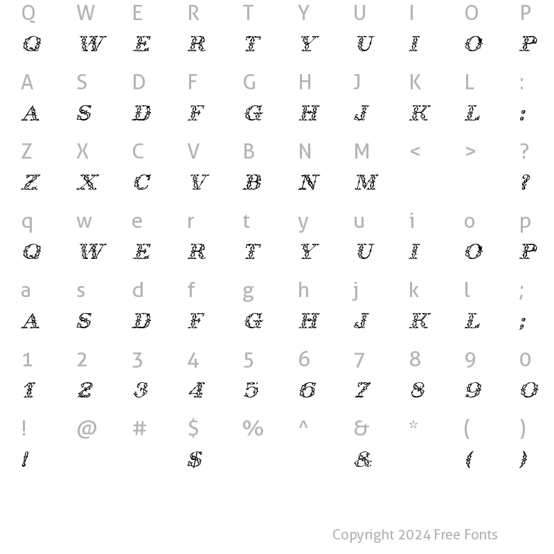 Character Map of WroghtIron Italic