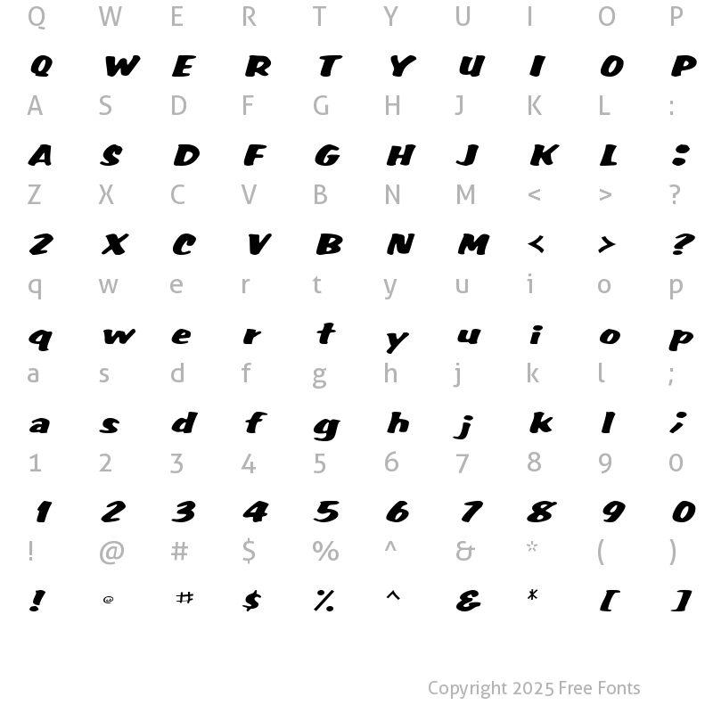 Character Map of WummerlinScriptSSK BoldItalic