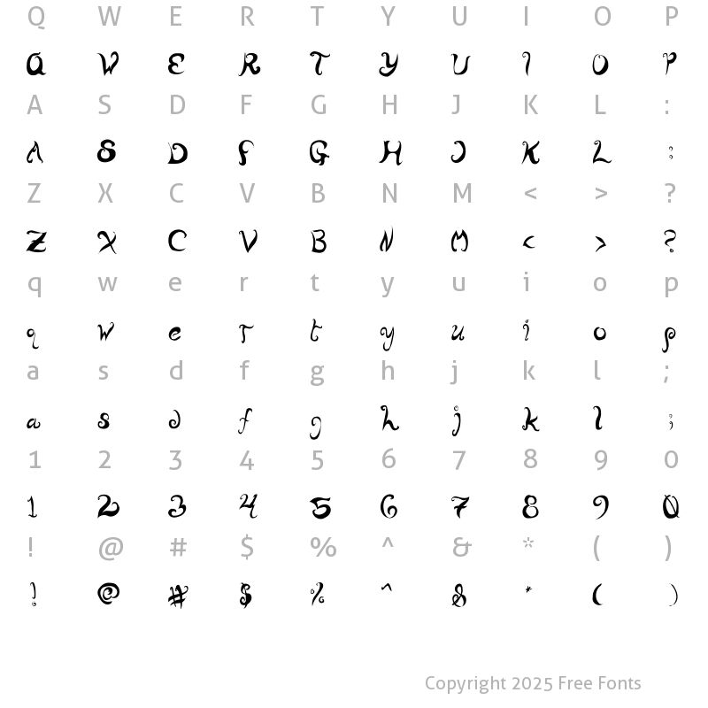 Character Map of wurly fool Regular