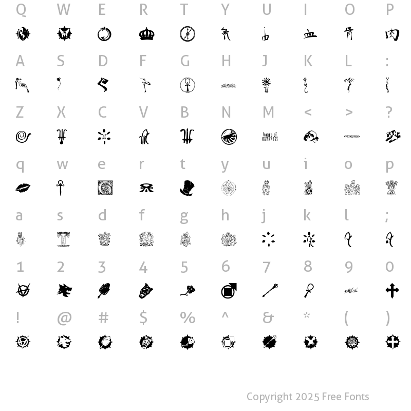 Character Map of WW Vampire Sigils Regular