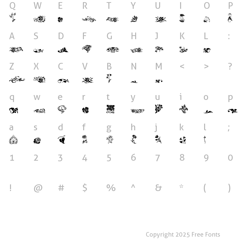 Character Map of WWFloralCorner Regular