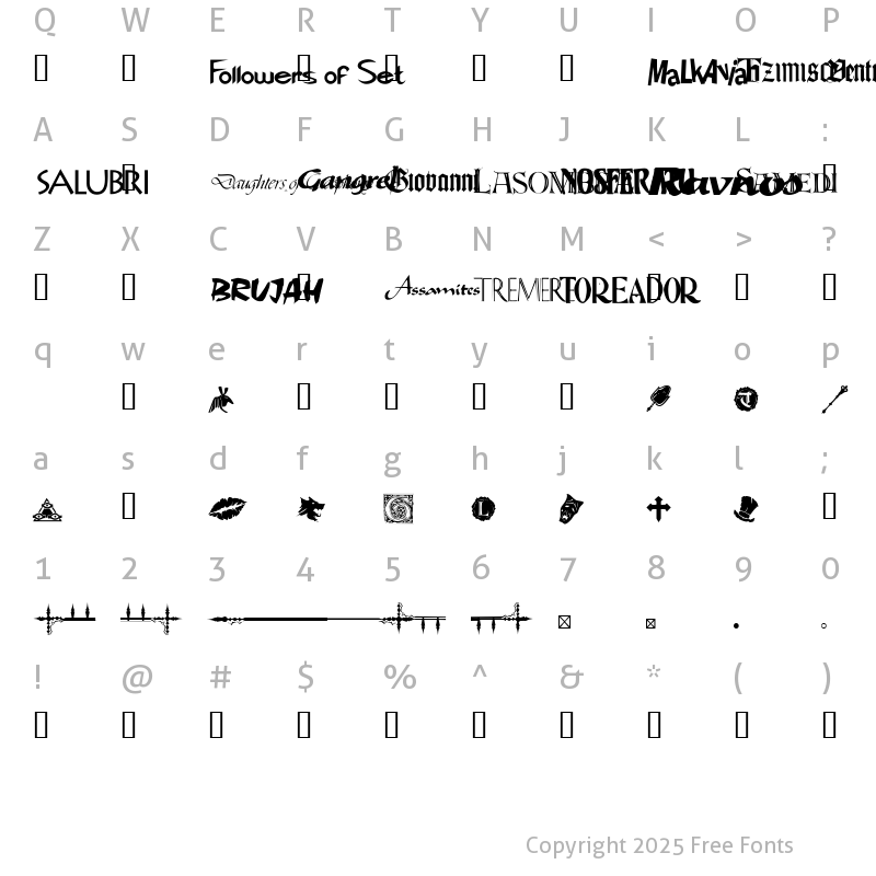 Character Map of WWVampire Dingbats Regular