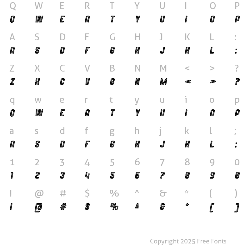Character Map of Wynford Oblique Line Alt. 1