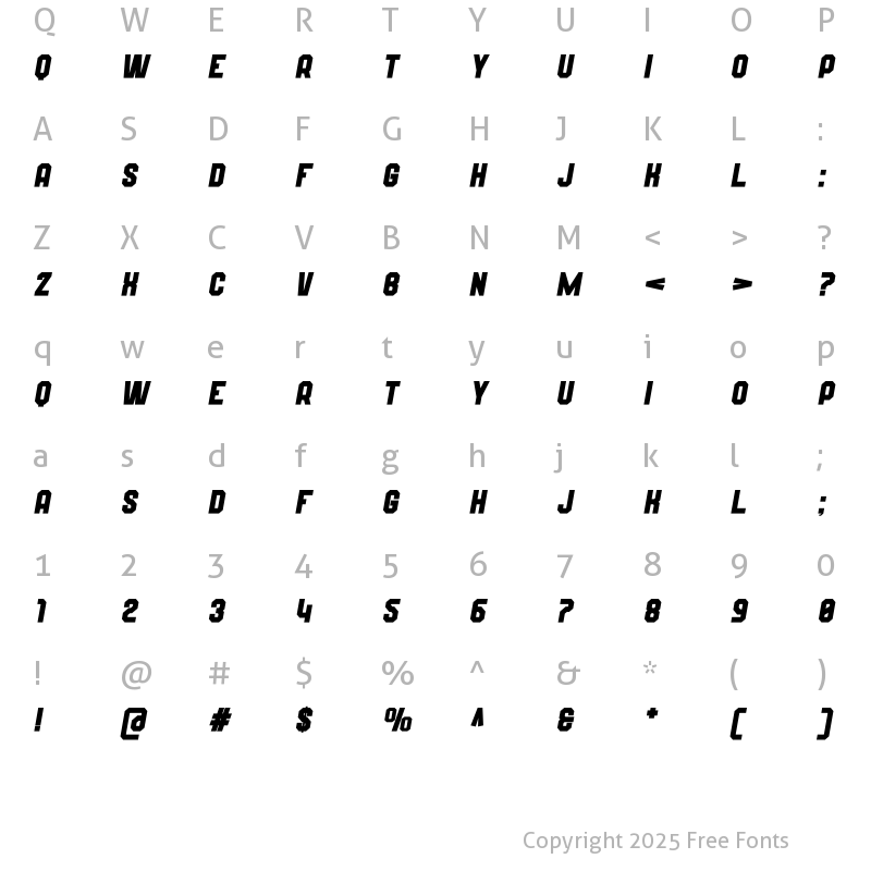Character Map of Wynford Oblique Solid