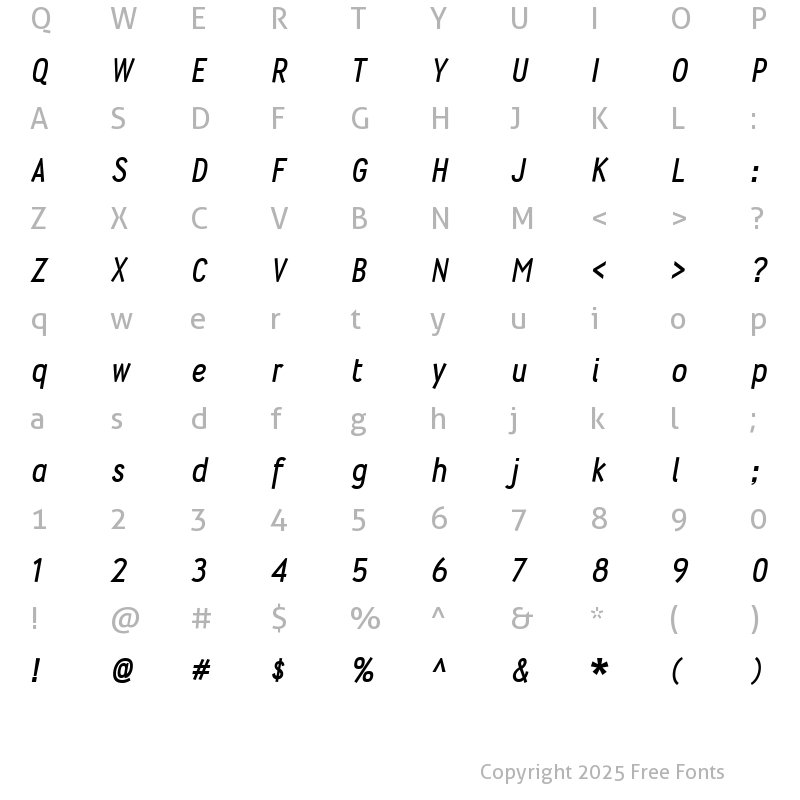 Character Map of Wyvern Bold Italic