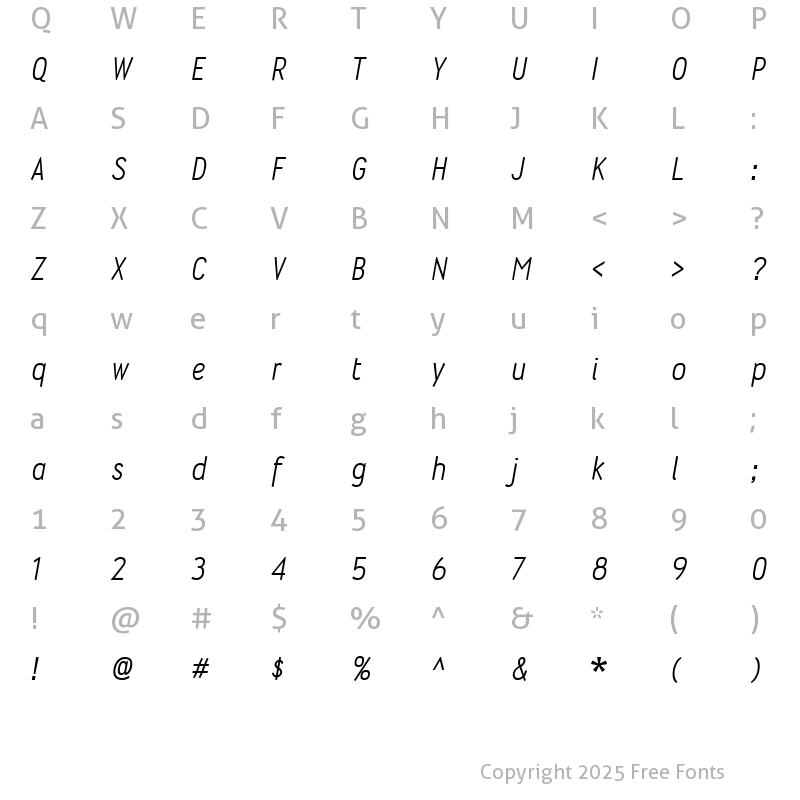 Character Map of Wyvern Italic
