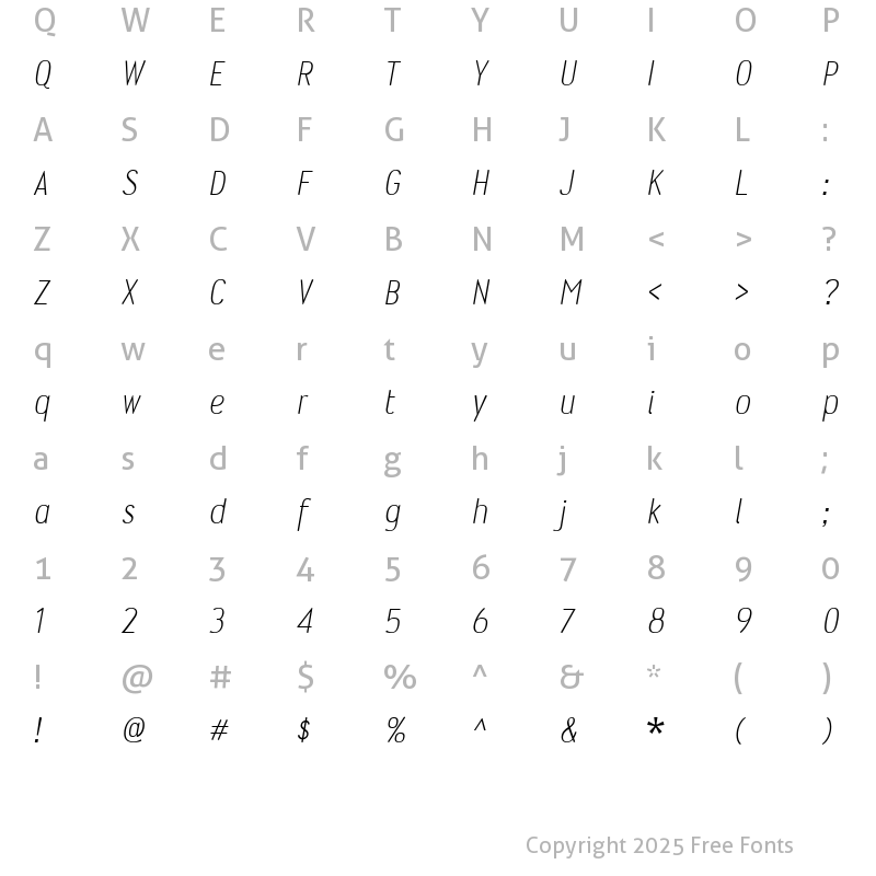 Character Map of Wyvern Lt Italic