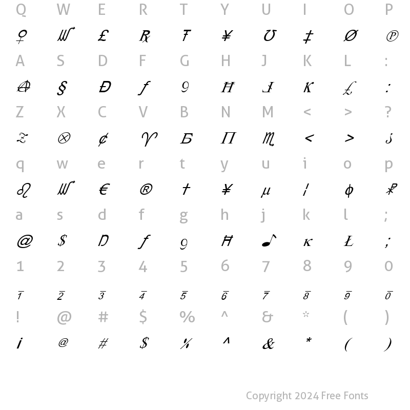 Character Map of X-Cryption Italic Italic