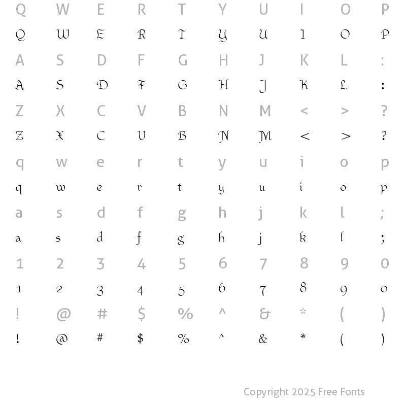 Character Map of Xaltid Regular