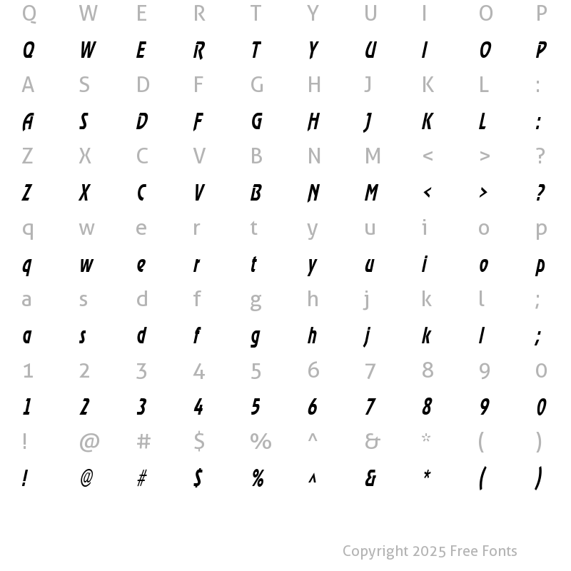 Character Map of XanadauCondensed Oblique