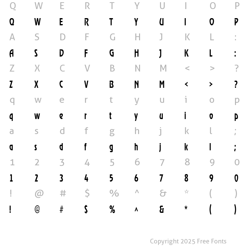 Character Map of XanadauCondensed Regular