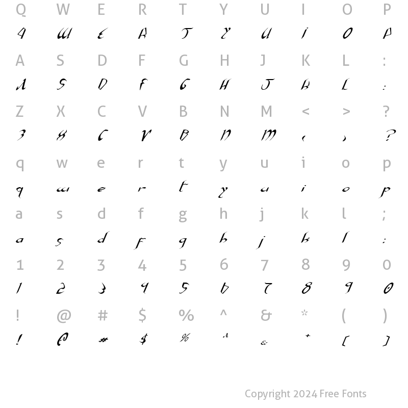 Character Map of Xaphan Expanded Italic Expanded Italic