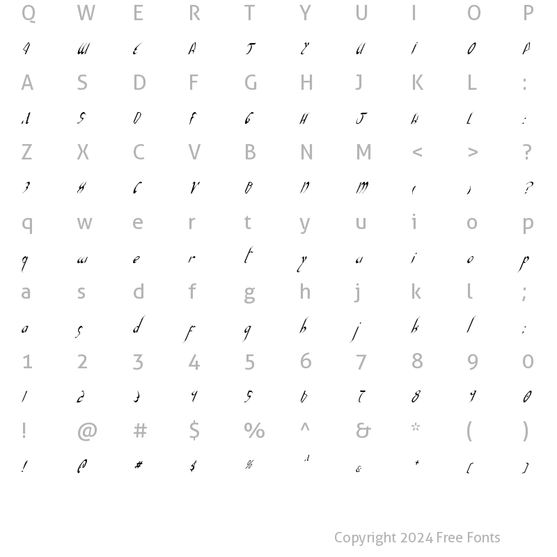 Character Map of Xaphan II Condensed Italic Condensed Italic