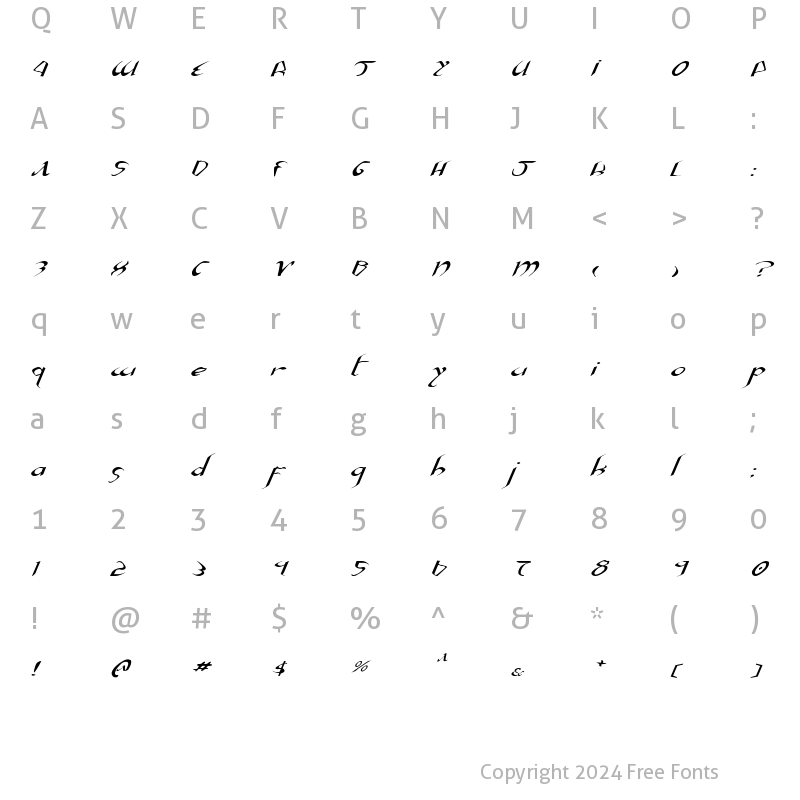 Character Map of Xaphan II Expanded Italic Expanded Italic