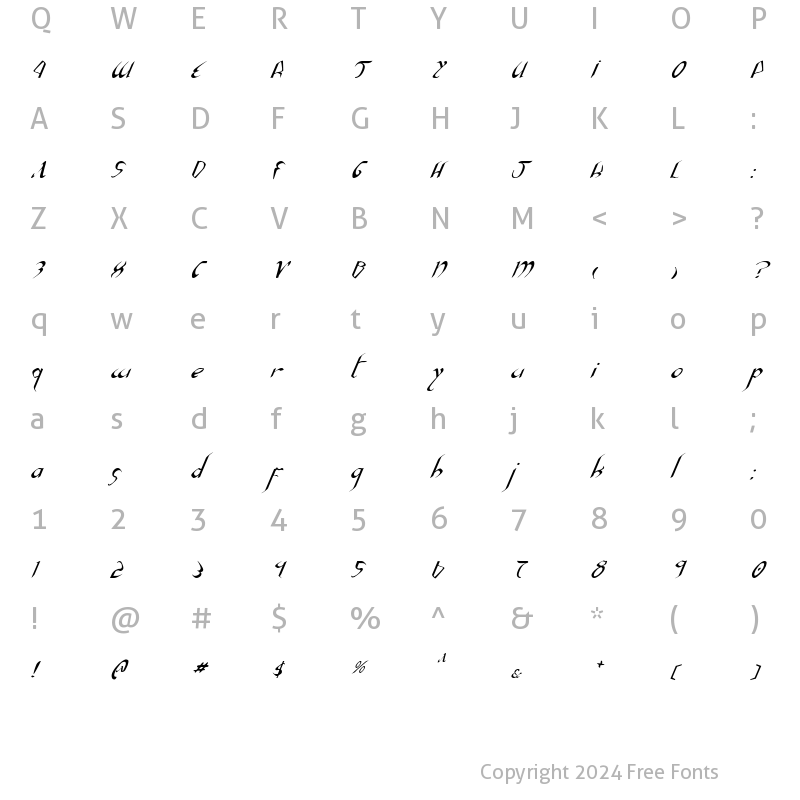 Character Map of Xaphan II Italic Italic