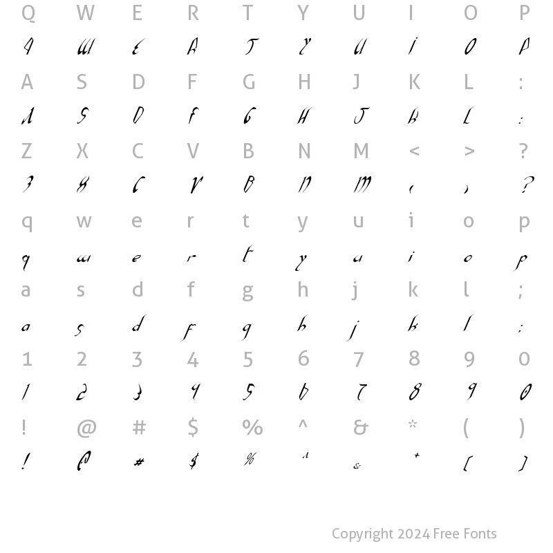 Character Map of Xaphan Italic Italic