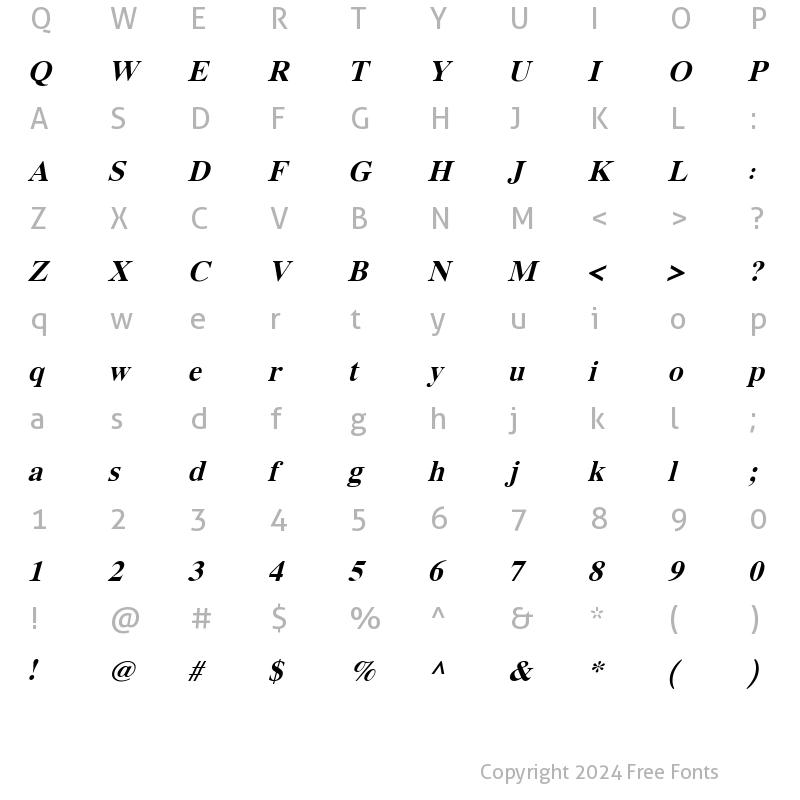 Character Map of XB Yas Bold Italic