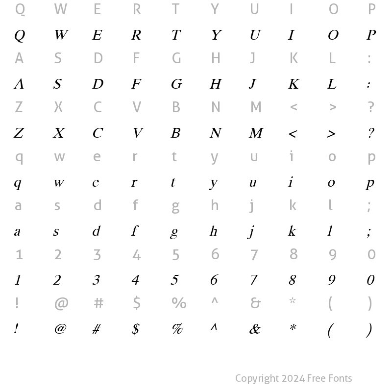 Character Map of XB Yas Italic