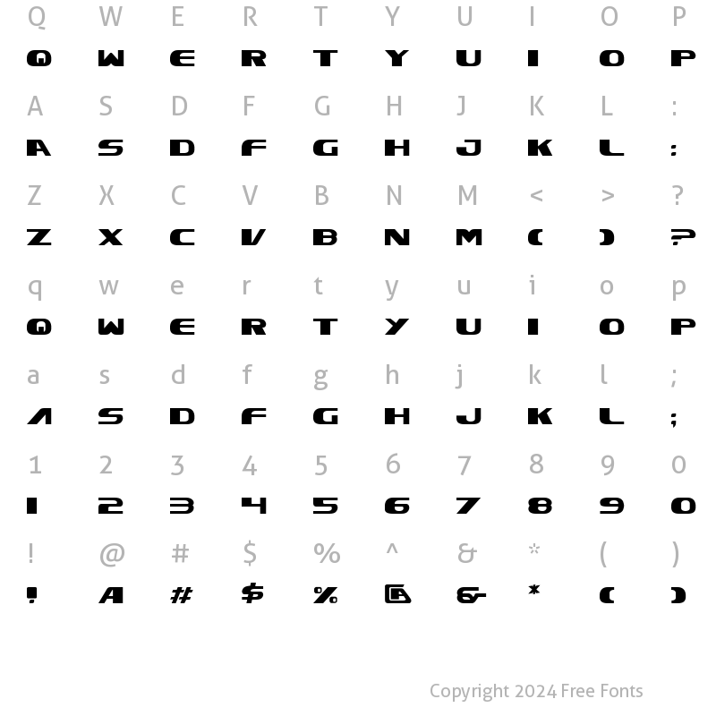 Character Map of Xcelsion Regular