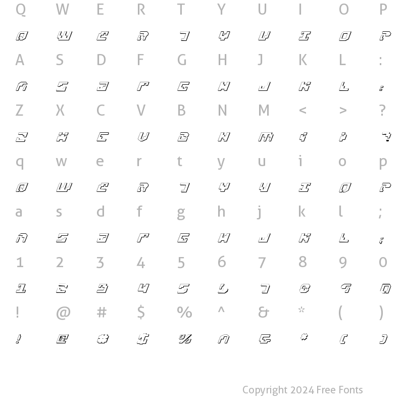 Character Map of Xenophobia 3D Italic 3D Italic