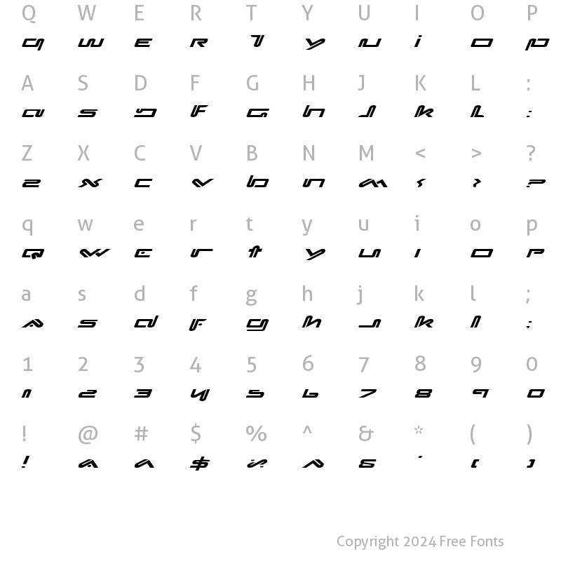 Character Map of Xephyr Expanded Italic Expanded Italic