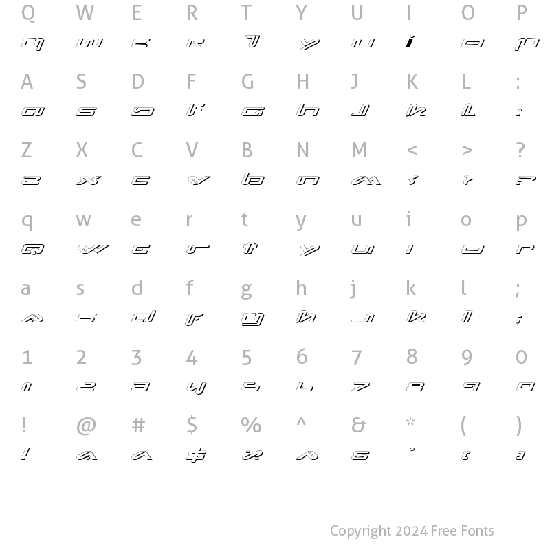 Character Map of Xephyr Expanded Shadow Italic Expanded Shadow Italic
