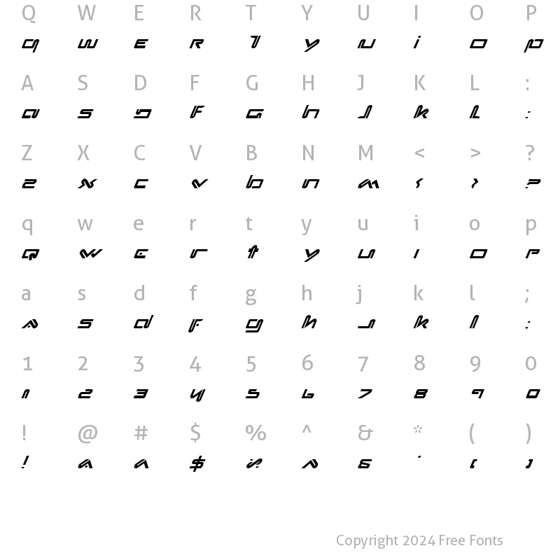 Character Map of Xephyr Italic Italic