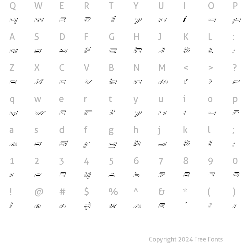 Character Map of Xephyr Shadow Italic Shadow Italic