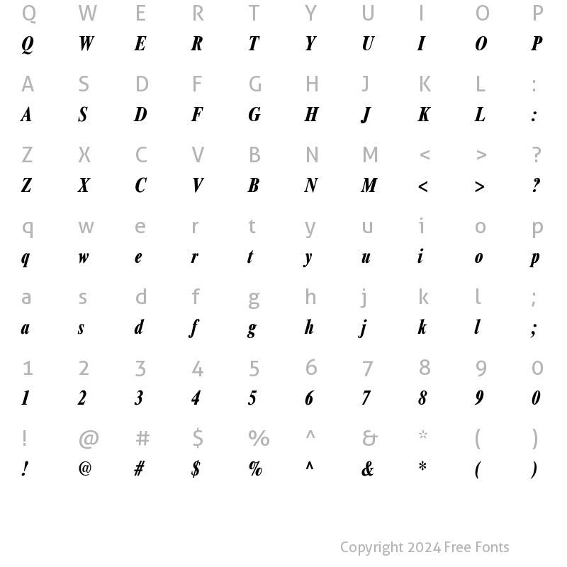 Character Map of Xerox Serif Narrow Bold Italic