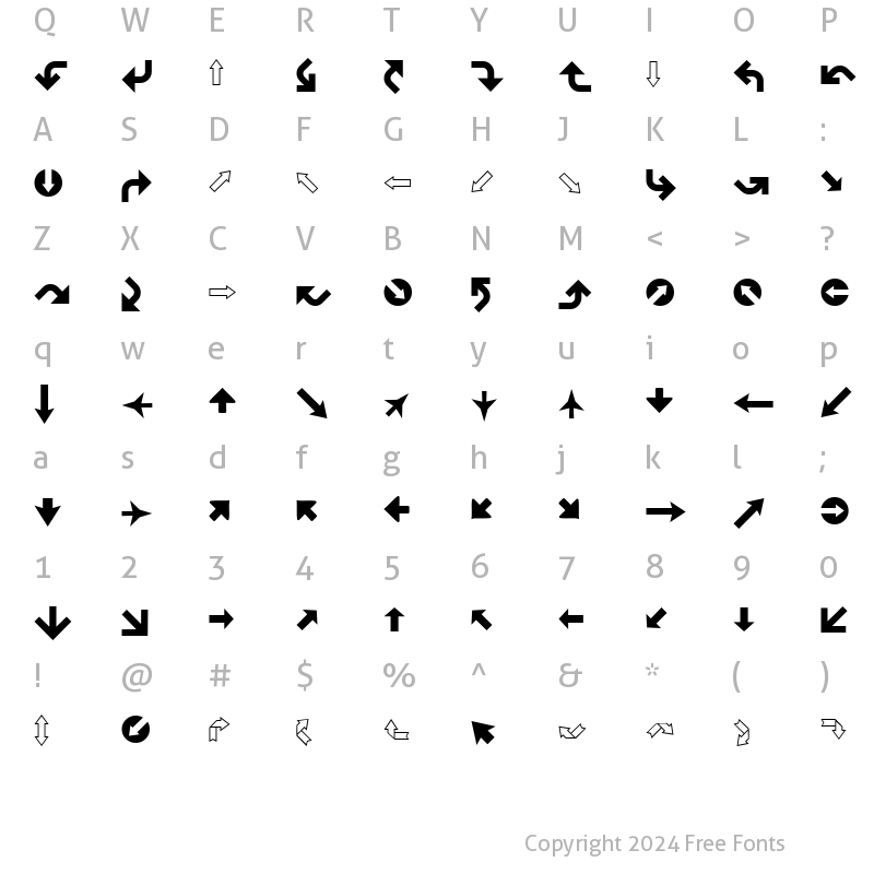 Character Map of XIngyArrows Regular