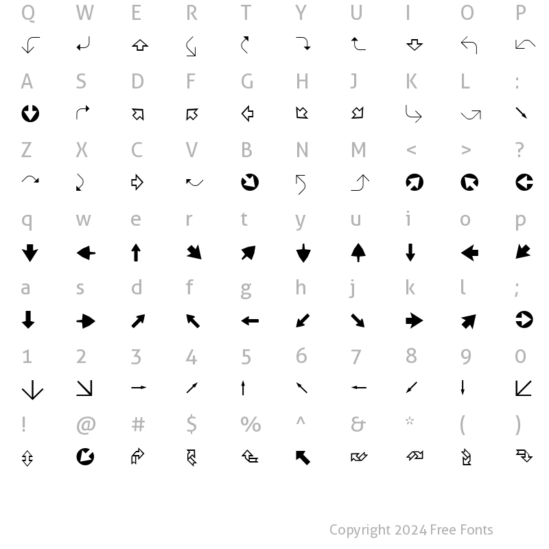 Character Map of XIngyArrowsTwo Regular