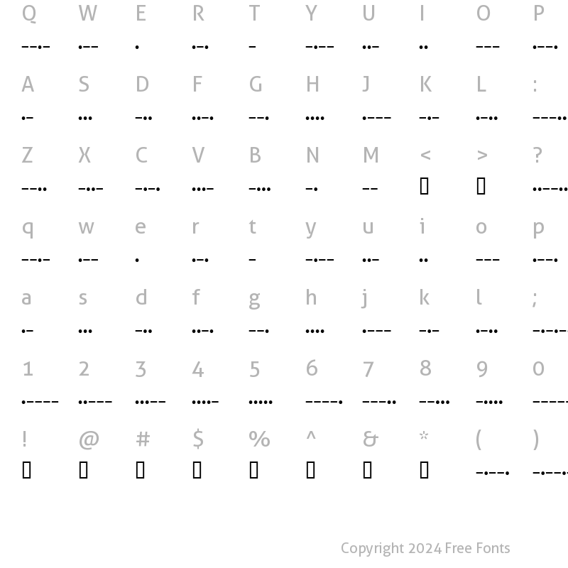 Character Map of XInterntnlMorseCodeIT Regular