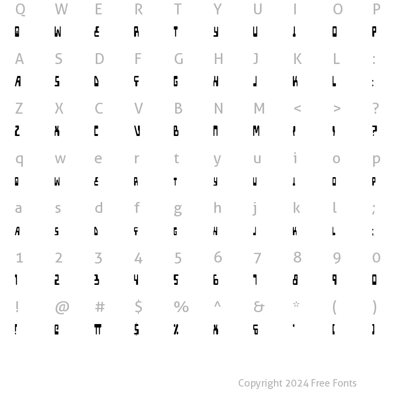 Character Map of XPED Condensed Condensed