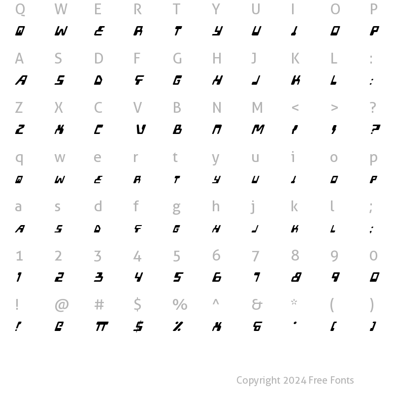 Character Map of XPED Italic Italic